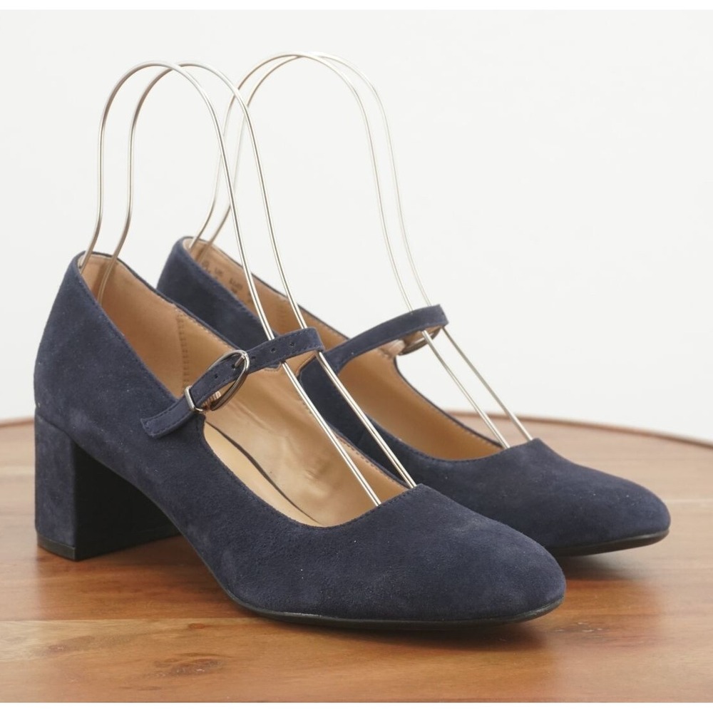 Naturalizer Navy Blue Suede Mary Jane Block Heel Pumps